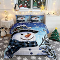 Feelyou Kids Christmas Theme Decorations Bedding Set Xmas Snowman Comforter Set for Boys Girls Snowflake Kawaii Cute Gradient Blue Bedroom Collection Twin Size