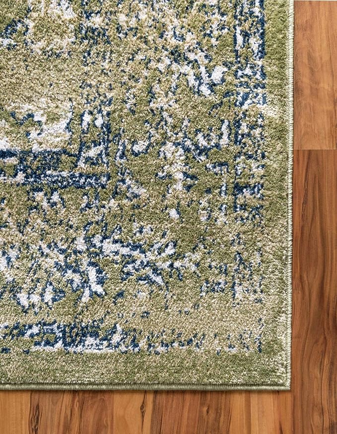 Rugs.com Charleston Collection Rug – 4' x 6' Green Low-Pile Rug Perfect for Living Rooms, Large Dining Rooms, Open Floorplans