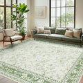 Green Area Rugs 6x9 Living Room Washable Boho Vintage Sketch Floral Sage Cream Beige Rugs for Bedroom Non Slip Soft Carpet for Dining Room Kids Girls Nursery, Lounge Peony Lily Pattern Floral Rug
