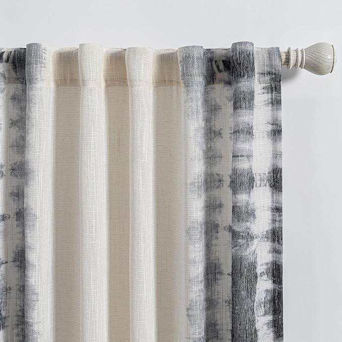 MEETSKY Flax Linen Sheer Curtains 95 Inches 2 Panels Light Filtering Window Modern Cotton Curtains for Living Room Printed Soft Rod Pocket Decorative Curtains for Office