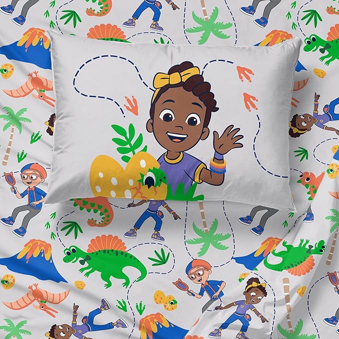 Sunny Side Up Kids Sheet Set Includes Sheets and Pillow Cover - 100% Microfiber Bedding and Room Decor, Gray - Blippi, 4 Piece Full