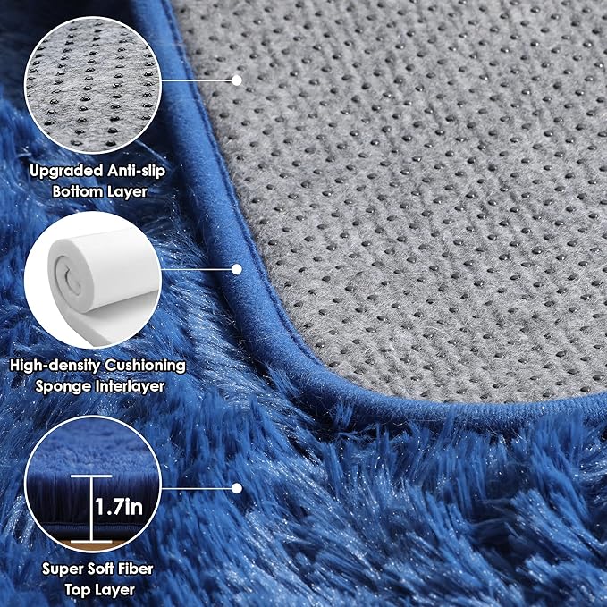 ONASAR Navy Area Rugs for Bedroom Living Room, Washable 4x6 Blue Fluffy Indoor Bedside Floor Rug, Ultra Soft Plush Furry Fuzzy Shaggy Carpet for Nursery Kids Boys Teen Dorm Home Decor Aesthetic