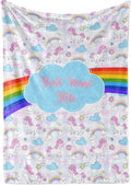 Personalized Rainbow Unicorn Throw Blanket for Girls and Boys with Custom Name, Cute Soft Bedding for Nursery Room or Tummy Play, Warm and Plush (Sherpa 60x80)
