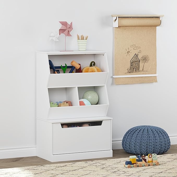 UTEX Kids Toy Storage Organizer, Bookshelf for Kids and Bookcase with Drawer, Children Open Storage Cubby for Bedroom Playroom Nursery White