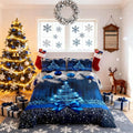 Merry Christmas Kids Comforter Set King Size,Snowflake Christmas Tree Bowknot Bedding Set,Girls Boys Adults Xmas Decor,Blue Gradient Line Glitter Down Comforter,Romantic Duvet Insert,2 Pillowcases