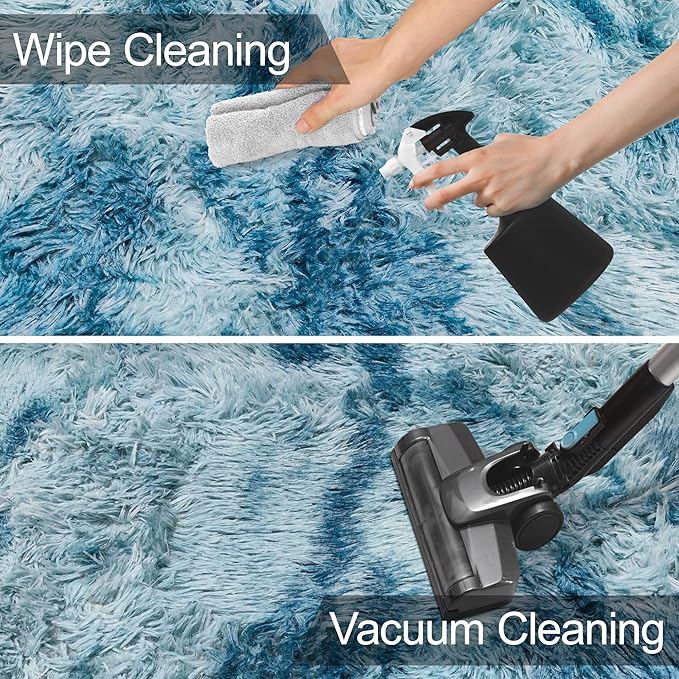 Modern Plush Shaggy 8x10 Large Rug for Living Room Tie Dyed Blue Fluffy Fuzzy Area Rug for Bedroom Aesthetic Big Shag Carpet for Nursery, Playroom, Kids Boys Girls Room