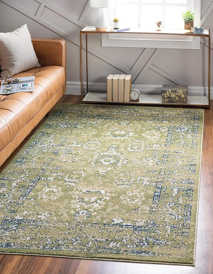 Rugs.com Charleston Collection Rug – 9' x 12' Green Low-Pile Rug Perfect for Living Rooms, Large Dining Rooms, Open Floorplans