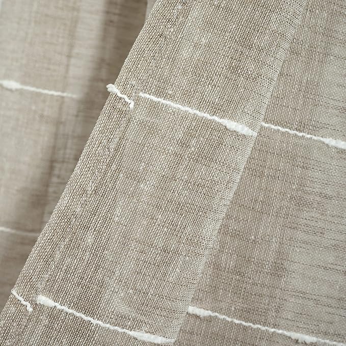 Lush Decor Farmhouse Textured Grommet Sheer Window Curtain Panel Pair, 38"W x 84"L, Neutral