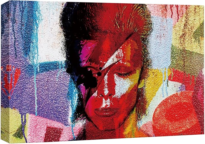 SIGNWIN Framed Canvas Wall Art David Bowie Ziggy Stardust Colorful Collage Graffiti & Street Art Famous People Pop Art Modern Urban Multicolor for Living Room, Bedroom, Office - 24x36 inches