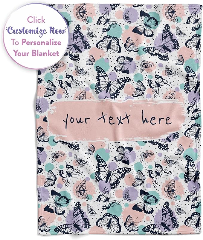 Butterfly Blanket | Custom Baby Girl Stuff Soft Customized Throw Blankets for Girls Monogrammed Name Plush Gifts Newborn Toddler or Kids 60x80 Fleece