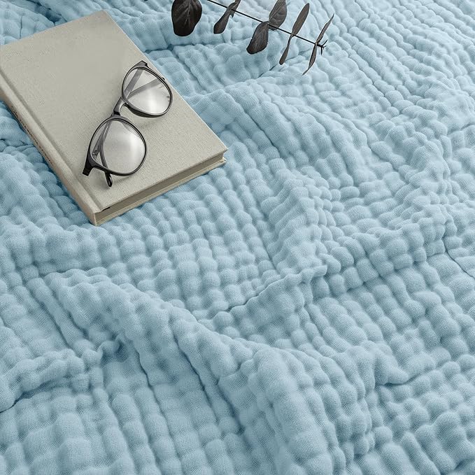Comfy Cubs Muslin Blanket for Adults Queen 90" x 90" - 6 Layer Soft, Breathable & Lightweight Muslin Adult Blanket - Machine Washable & Designed in The US Bedding for All Seasons - Sky Blue