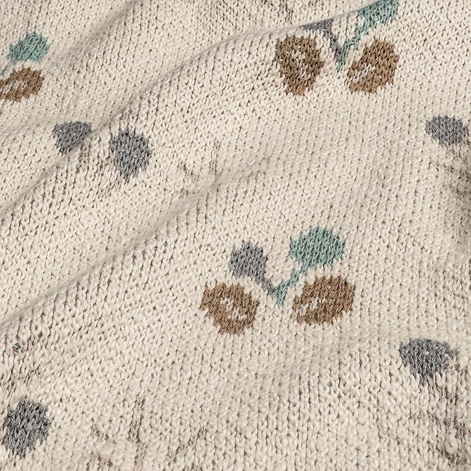 Crane Baby 100% Organic Cotton Knit Baby Blanket with Poppy Design, Soft Reversible Stroller and Crib Blanket, Gender Neutral Multicolor Bohemian