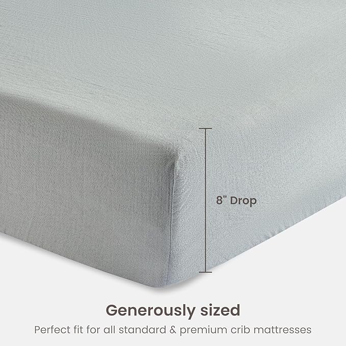 Bioweaves Organic Cotton Muslin Crib Sheet, GOTS Certified Fitted Crib Mattress Sheet, Extra Soft & Breathable for Toddler, Baby Boys & Girls, 52" x 28”, 8 Inch Pocket, Hint of Mint