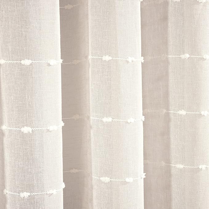 Lush Decor Farmhouse Textured Grommet Sheer Window Curtain Panel (Single Panel), 115"W x 84"L, Beige