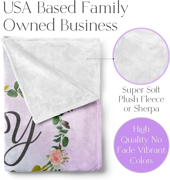 Personalized Girls Throw Blanket with Custom Name | Plush Warm Fleece for Bedding or Decorative Room Decor | Cute Kids Bed Covers | Boho Monogram Flowers (Fleece, 30x40)