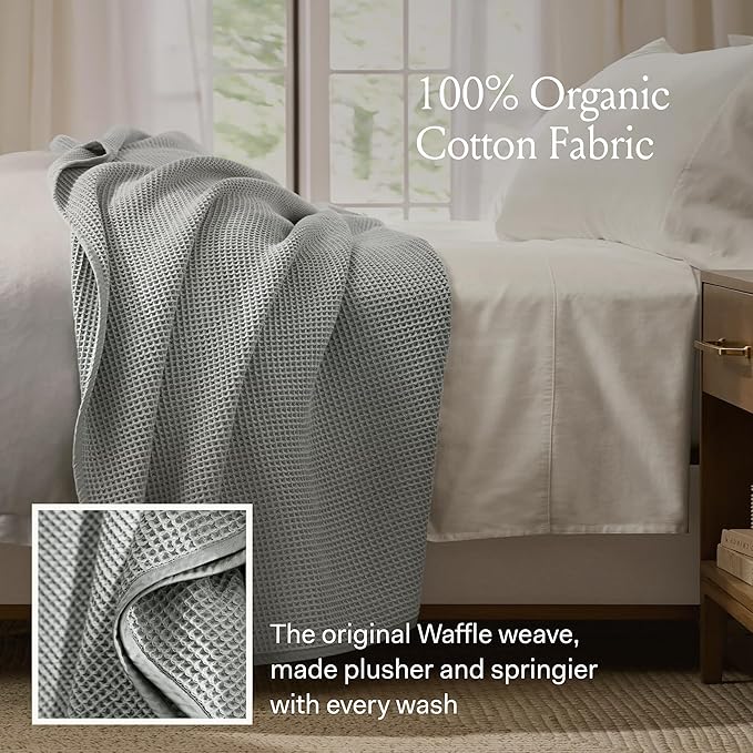 BOLL & BRANCH Waffle Bed Blanket - Twin/Twin XL, Shore - Luxury 100% Organic Cotton - Soft, Lightweight and Breathable - Textured Waffle Weave Design