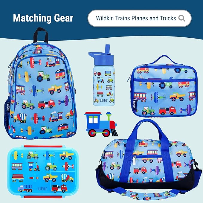 Wildkin Kids Original Nap Mat – Cozy Kids Sleep Mat with Pillow, Ideal for School & Travel - Trains, Planes, and Trucks