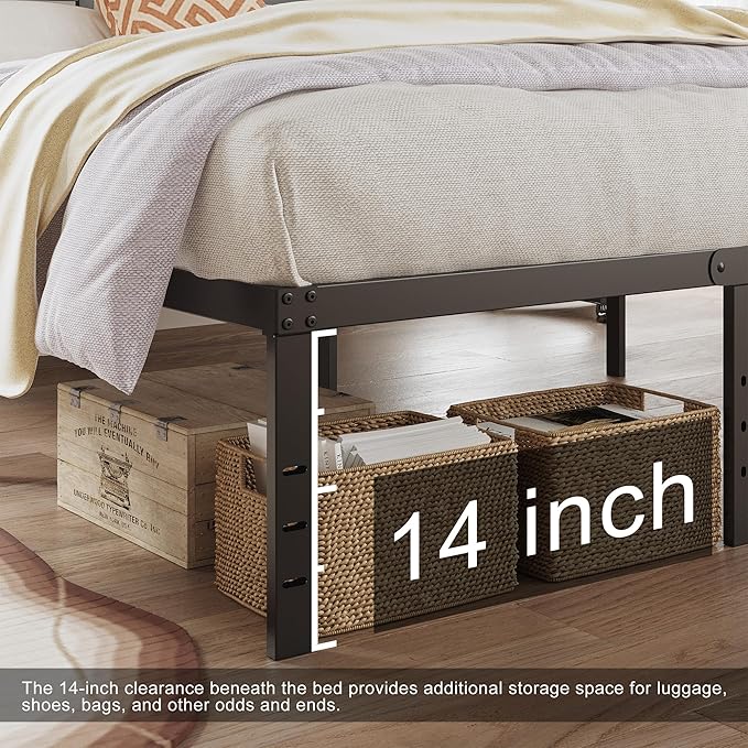 16 Inch Twin XL Bed Frame with Headboard No Box Spring Needed Metal Platform Heavy Duty Steel Slat Mattress Foundation/Easy Assembly/No Noise/Black