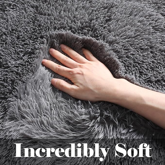 ONASAR Grey 3x5 Rugs for Bedroom, Fluffy Washable Gray Bedside Area Rug, Ultra Soft Shaggy Fuzzy Plush Small Floor Carpets for Living Room College Dorm Teen Kids Boys Home Decor Aesthetic
