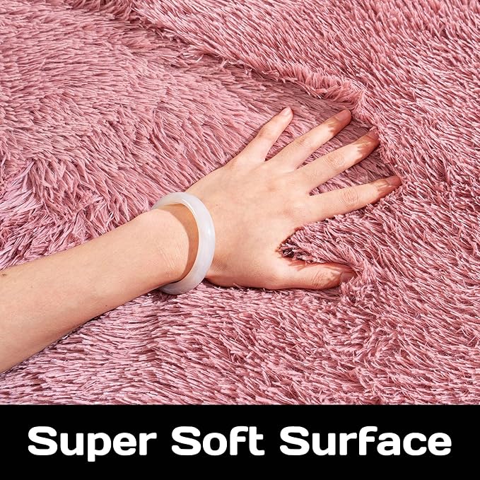 Fluffy Rug 5ft Round Blush Super Soft Area Rugs for Kids Room