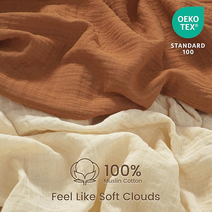 david's kids Muslin Mini Crib Sheets, 2 Pack Cotton Pack N Play Sheets for Boys Girls Neutral, Soft Breathable Baby Sheets Fit Pack N Play, Playard and Mini Crib Mattresses, Beige & Brown
