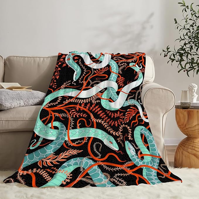 jerkboo Snake Blanket Throws Snake Gifts Snake Throw Blanket for Women Men Kids Adults Soft Warm Cozy Fleece Blanket for Couch Sofa Bed 60""x50""