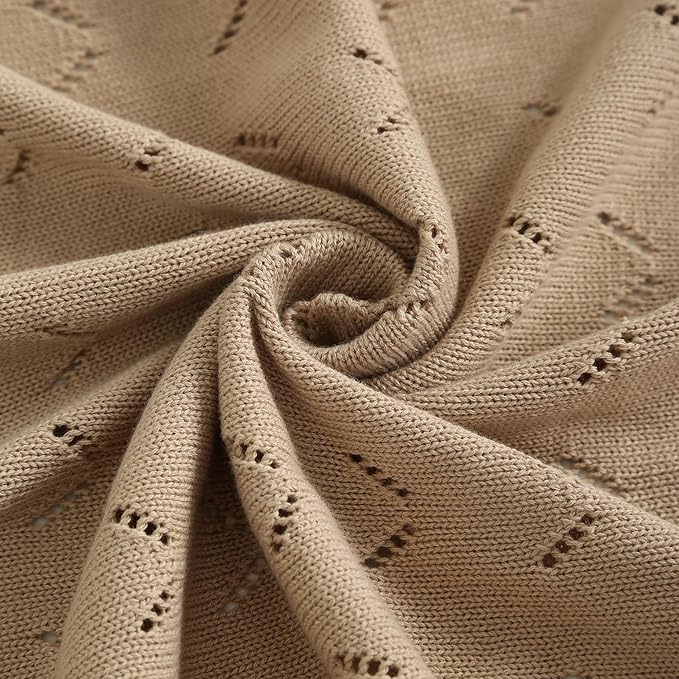 Baby Blanket 100% Cotton Knit Swaddle Soft Newborn Receiving Blanket Cozy for Boy/Girl Crib,Stroller Khaki 40x30in