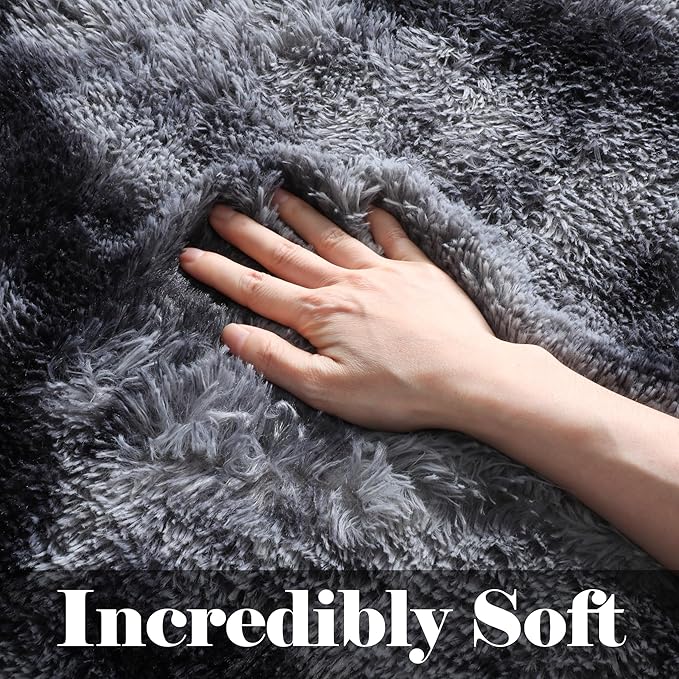 ONASAR Rugs for Living Room Bedroom, 5x8 Washable Fluffy Tie-Dyed Dark Grey Bedside Area Rug, Soft Plush Shaggy Floor Carpet for Nursery Kids Girls Boys Teen Dorm Home Office Decor Aesthetic