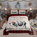 Castle Fairy Vintage Wooden Plank Red Grids 3 Pcs Comforter/Duvet Set,Cartoon Cow Chicken Ultra Soft Bed Collection,Christmas Farm Bedding for Room Decor 3 Pcs,Microfiber Breathable,King