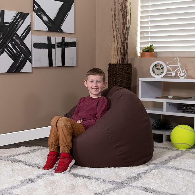 EMMA + OLIVER Small Solid Brown Bean Bag Chair for Kids and Teens