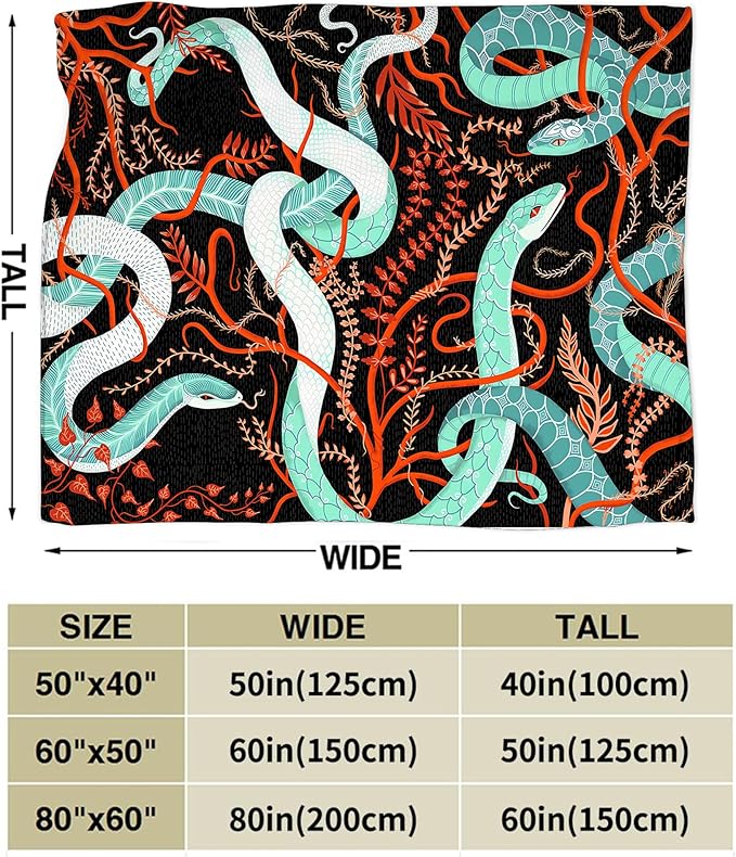 Snake Throw Blanket for Women, Men & Kids - Soft, Warm & Cozy Fleece Blanket for Couch, Sofa & Bed - 80"x60"
