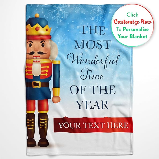 Personalized Nutcracker Christmas Blanket - Ships Next Day, Printed in USA - Plush Fleece Sofa Throw, Holiday Home Decor, Soft Christmas Bedding, Customizable Toddler to Adult Size (Fleece 30x40)