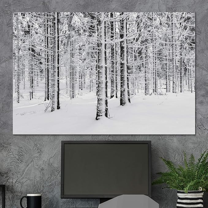 SIGNWIN Canvas Wall Art Winter Snow Covered Birch Trees on The Hillside Nature Forest Modern Art Traditional Scenic Dramatic Black and White for Living Room, Bedroom, Office - 24x36 inches