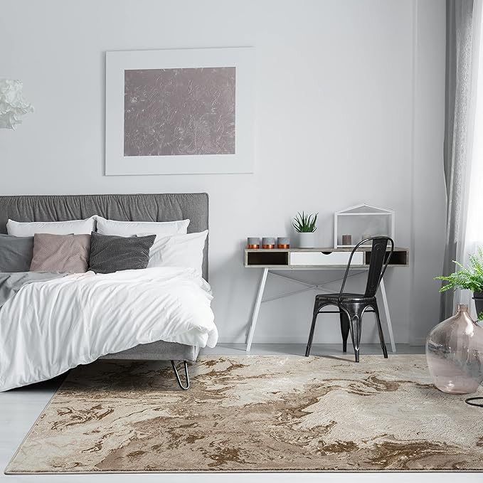 LUXE WEAVERS Marble Swirl Abstract Area Rug, Beige 5x7