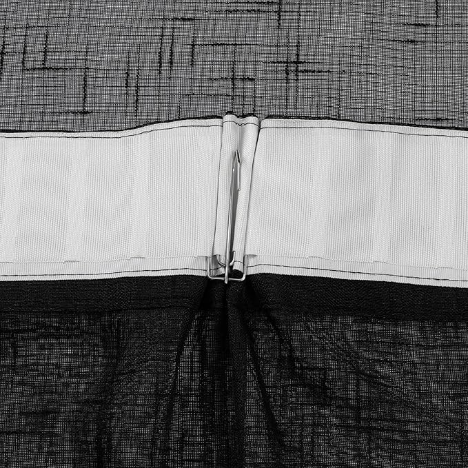 Black Linen Look Sheer Curtains 108 Inches Long 2 Panels, Rustic Textured Light Filtering Drapes, Dark Moody Window Decor, Floor to Ceiling Pinch Pleat Curtain with Hooks