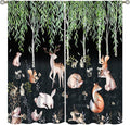 Forest Animal Curtains, Watercolor Cartoon Woodland Plants Animals Bears Moose Mushrooms Printed Curtains for Kids Boys and Girls Bedroom Window Drapes 52x84in, Style-9