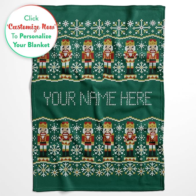 Custom Stitch Style Nutcracker Christmas Blanket - Ships Next Day, Printed in USA - Plush Fleece Sofa Throw, Holiday Home Decor, Soft Bedding, Customizable Toddler to Adult Size (Fleece 50x60)