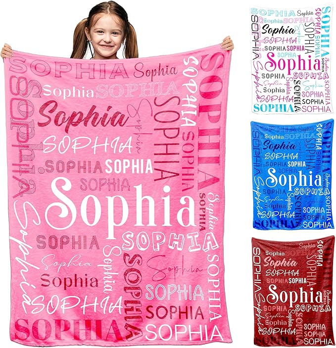 Ship Next Day, Custom Baby Blanket with Name for Girls Boys, Personalized Name Blankets- Printed in USA, Customized Flannel Blankets for Kids Teens, Christmas Birthday Blanket Gifts for Daughter Son