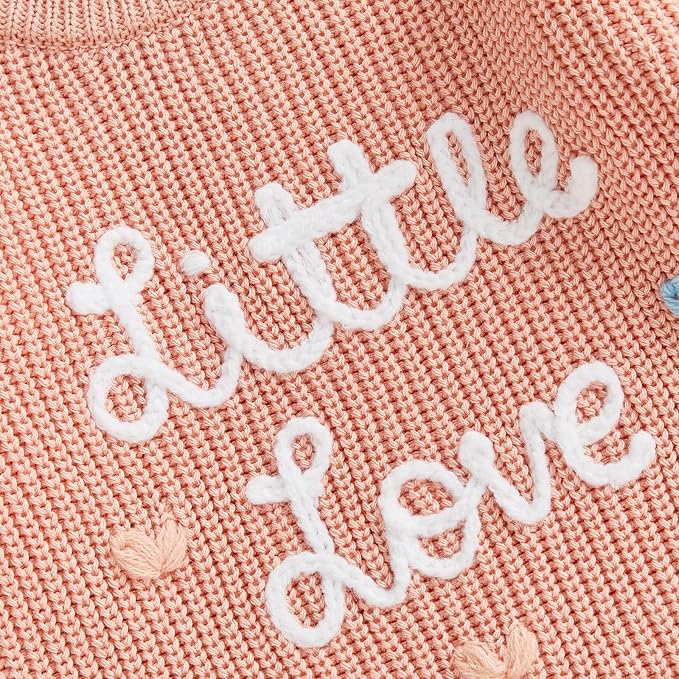 Lesimsam Newborn Baby Boy Girl Valentines Day Outfit Oversized Embroidery Long Sleeve Knit Sweater Bubble Romper Bodysuit
