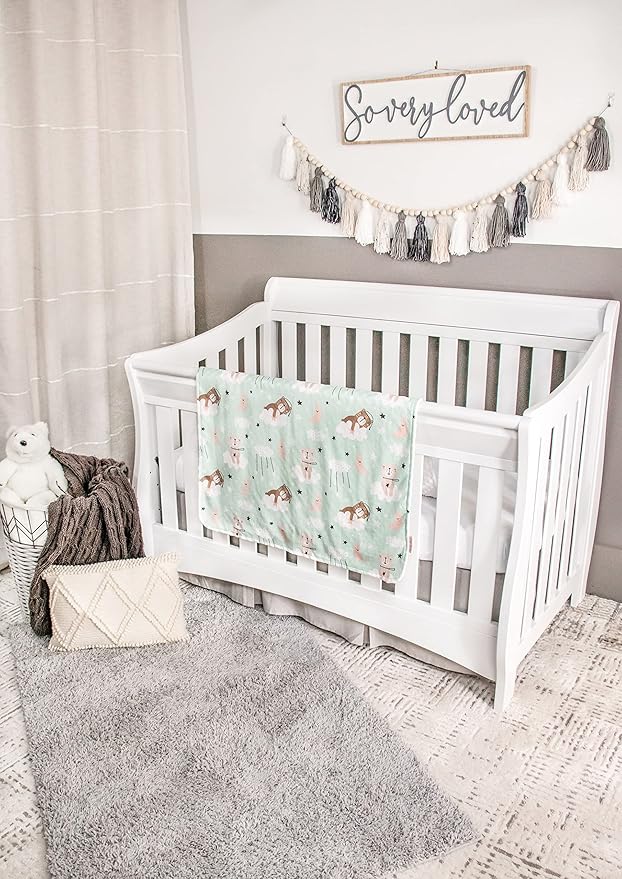 Top Tots Deluxe Minky Baby Blanket - Sleeping Bears on Clouds, 40 x 29 Inch White