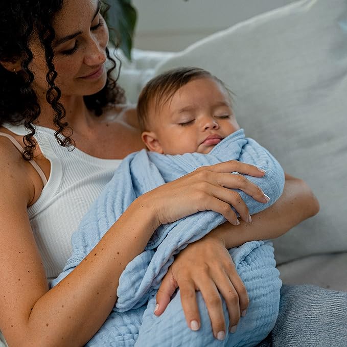 Comfy Cubs Muslin Baby Blanket - Soft, Lightweight, 6-Layer Cotton Swaddle Blankets for Newborns, Infants & Toddlers - 40" x 40" Large, Breathable & Versatile for Sleeping & Tummy Time - Sky Blue