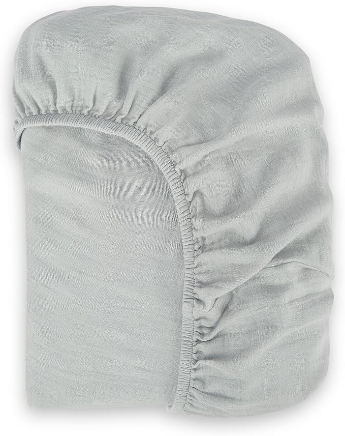 Bioweaves Organic Cotton Muslin Bassinet Sheet, GOTS Certified Extra Soft Fitted Sheet, Universal Fit for Oval Baby Bassinet Mattresses, 33" x 17", 4 Inch Pocket, Hint of Mint
