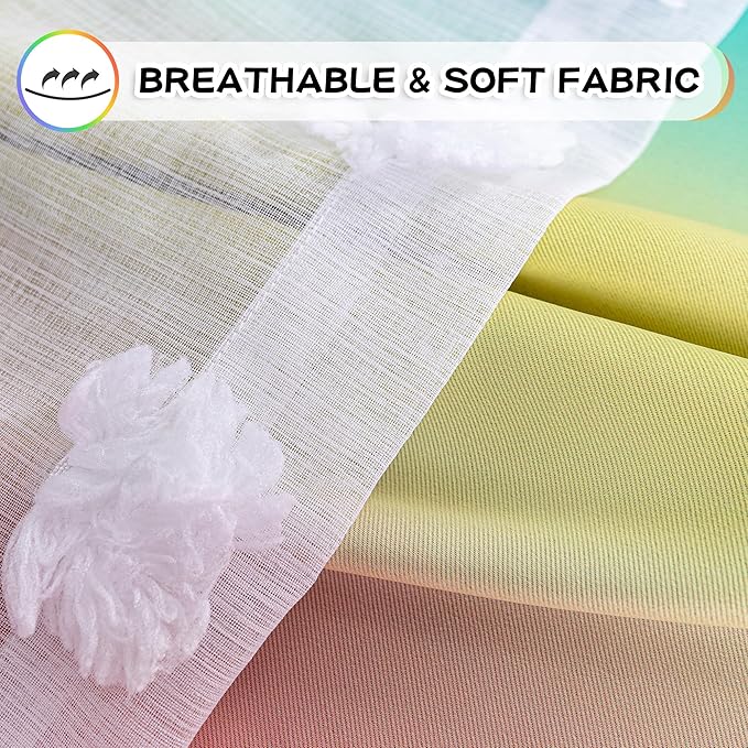 MYSKY HOME Pom Pom Sheer and Blackout Curtains Double Layer Rainbow Curtains 63 Inches Long Kids Curtains for Girls Bedroom Son Room Ombre Room Darkening Grommet Rainbow 52 x 63 in 2 Panels