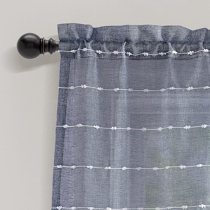 Lush Decor Farmhouse Textured Sheer Window Curtain Valance, 52"W x18"L, Navy