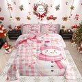 Castle Fairy Pink White Geometric Grid Dots Bed Comforter Set Queen Size,Pink Bow Girly Style Super Soft Microfiber Bedding Set for Adults Teens,Cute Cartoon Snowman Comforter Set,2 Pillowcases