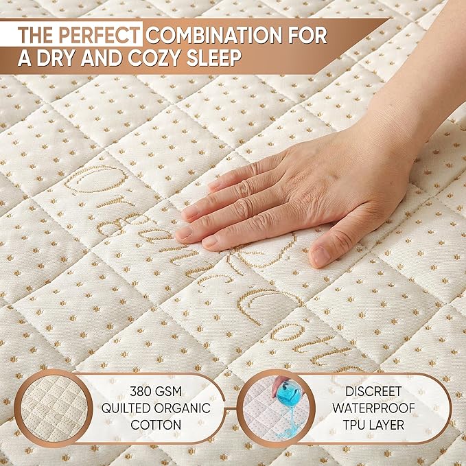Luxury Quilted Organic Cotton Mattress Protector California King - 380 GSM Waterproof & Breathable Pad - Deep Pocket Fitted Cover - Soft & Silent Protection