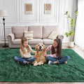 Fluffy Rug Flame Resistant 8x10 Feet, Forest Green Shaggy Rugs for Living Room Washable 8x10 Area Rugs Clearance