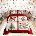 Christmas Plaid Comforter Set King Size,Berries Cardinals Xmas Pine Print Bedding Set All Season Quilt Set,Floral Bells Red Lace Patchwork Microfiber Polyester Down Comforter