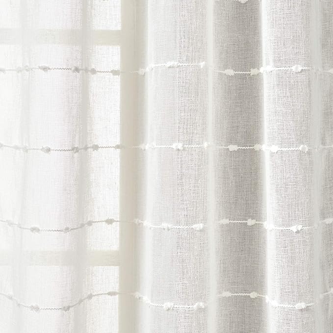 Lush Decor Farmhouse Textured Back Tab/Rod Pocket Sheer Window Curtain Panel Pair, 38"W x 84"L, White