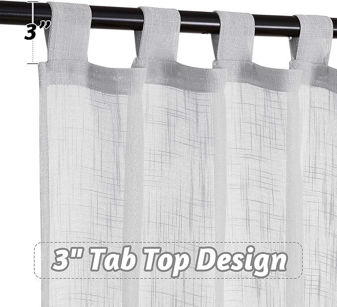 RYB HOME Linen Sheer Curtains - Privacy Textured Semi Sheer Drapes Light Glare Filtering for Bedroom Living Room French Door Window Decor, Width 52 in x Length 84 in, 2 Panels, Dove Grey